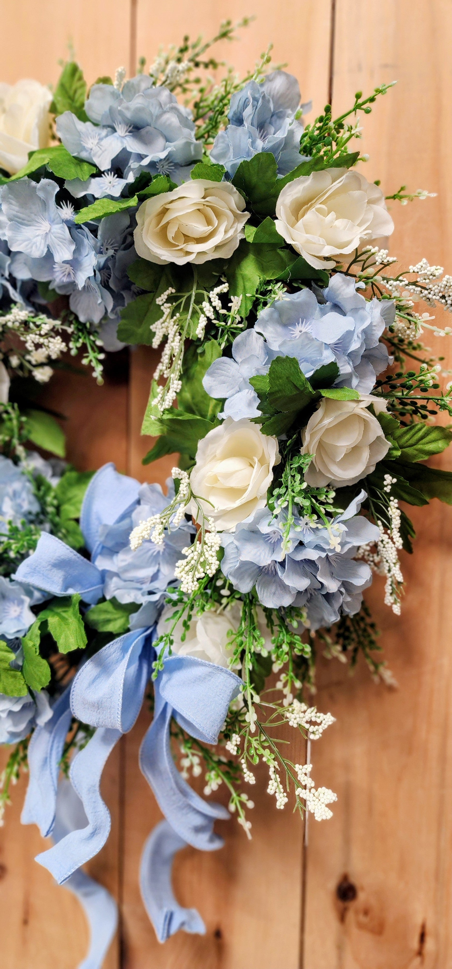 Blue Hydrangea and Rose Wreath