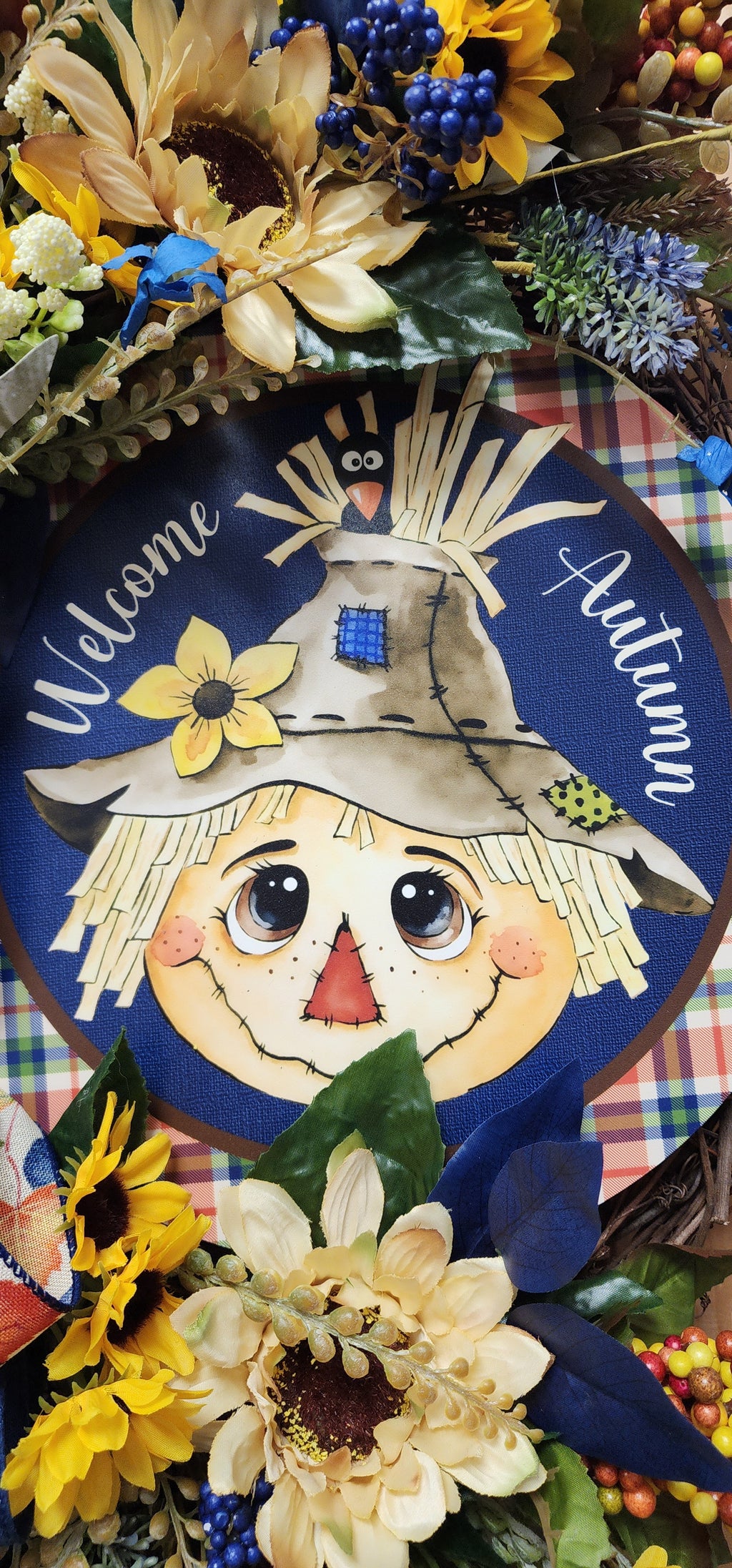 Navy Autumn Scarecrow Wreath