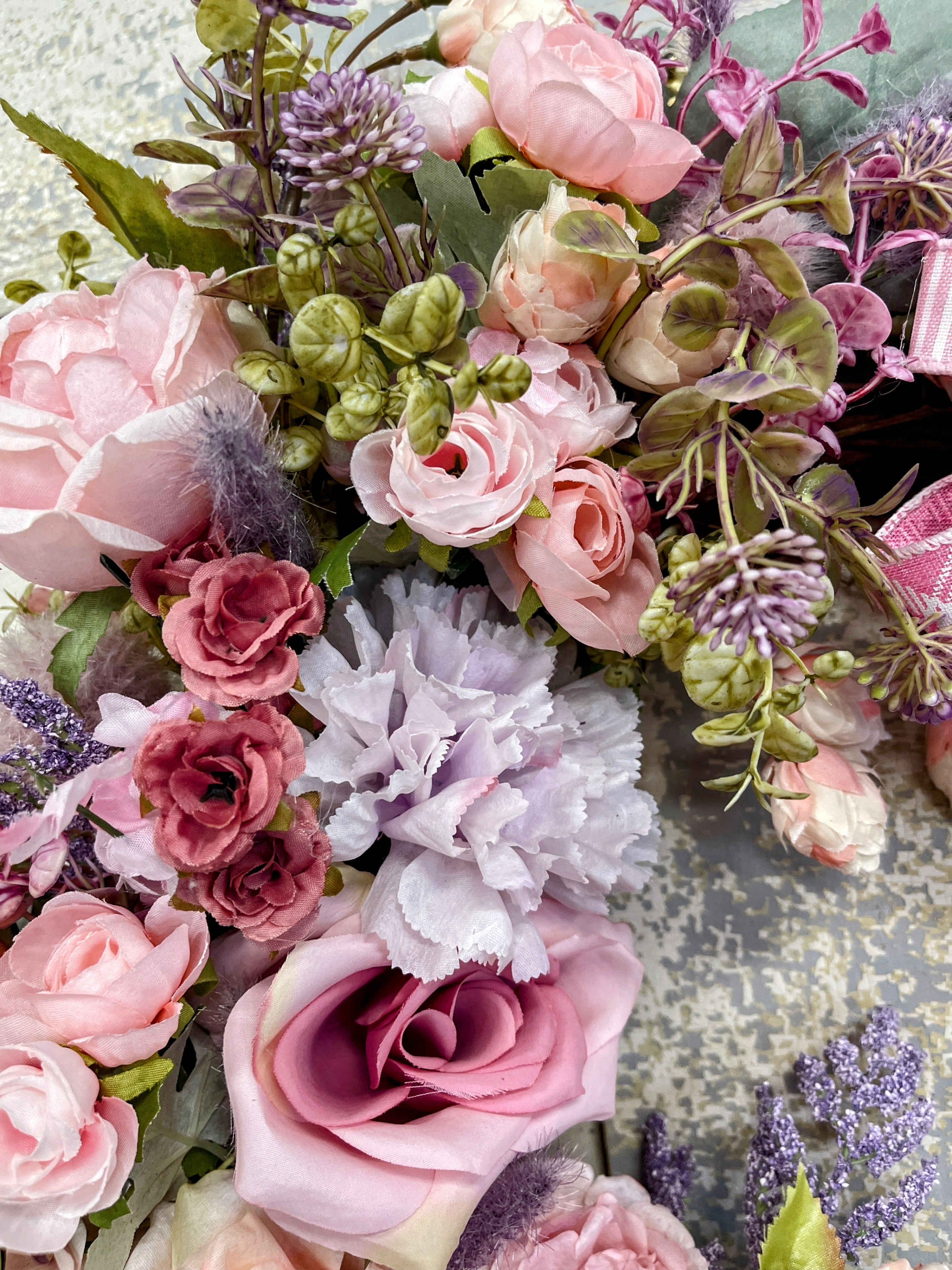 Soft Pink Floral Grapevine Wreath