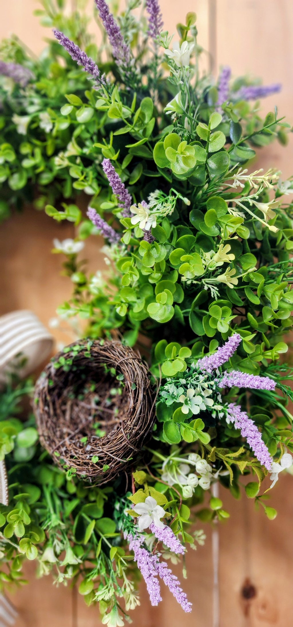 Boxwood Lavender Wreath with Nest and Bow