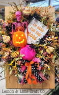 Pink Skeleton Boos Halloween Wreath