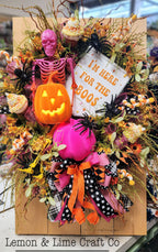 Pink Skeleton Boos Halloween Wreath
