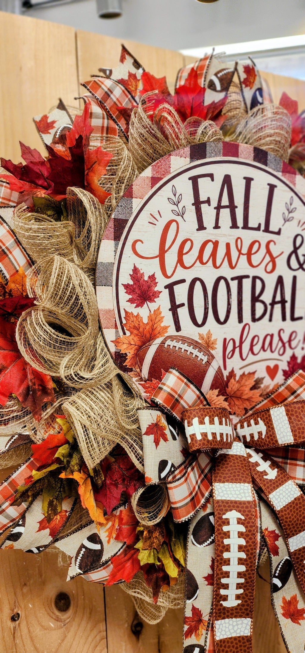 Fall Leaves & Football Please Mesh Wreath