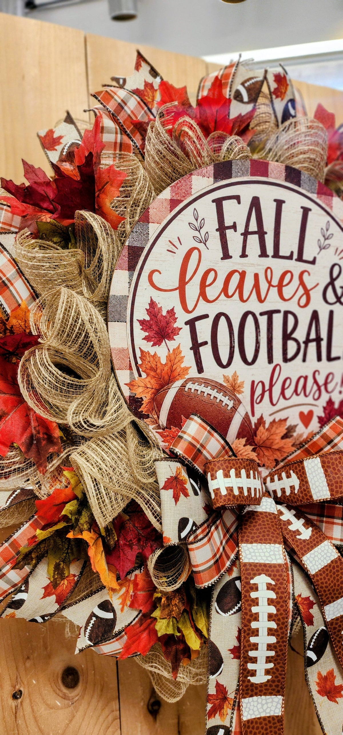 Fall Leaves & Football Please Mesh Wreath