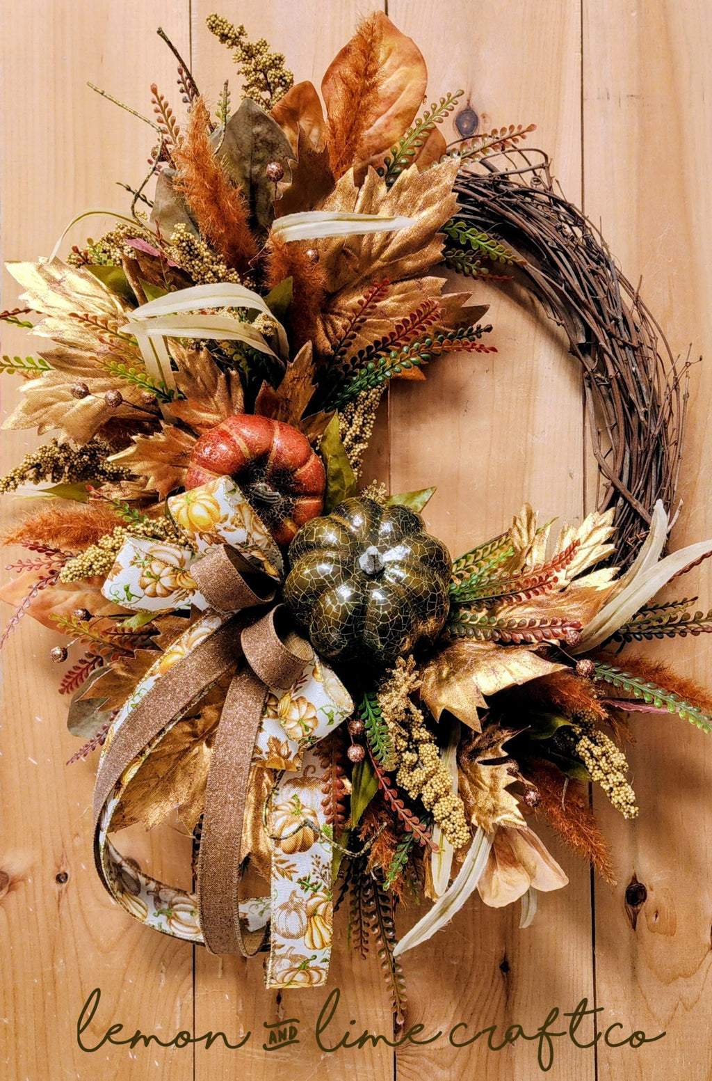Metallic Fall Grapevine Wreath with Bow