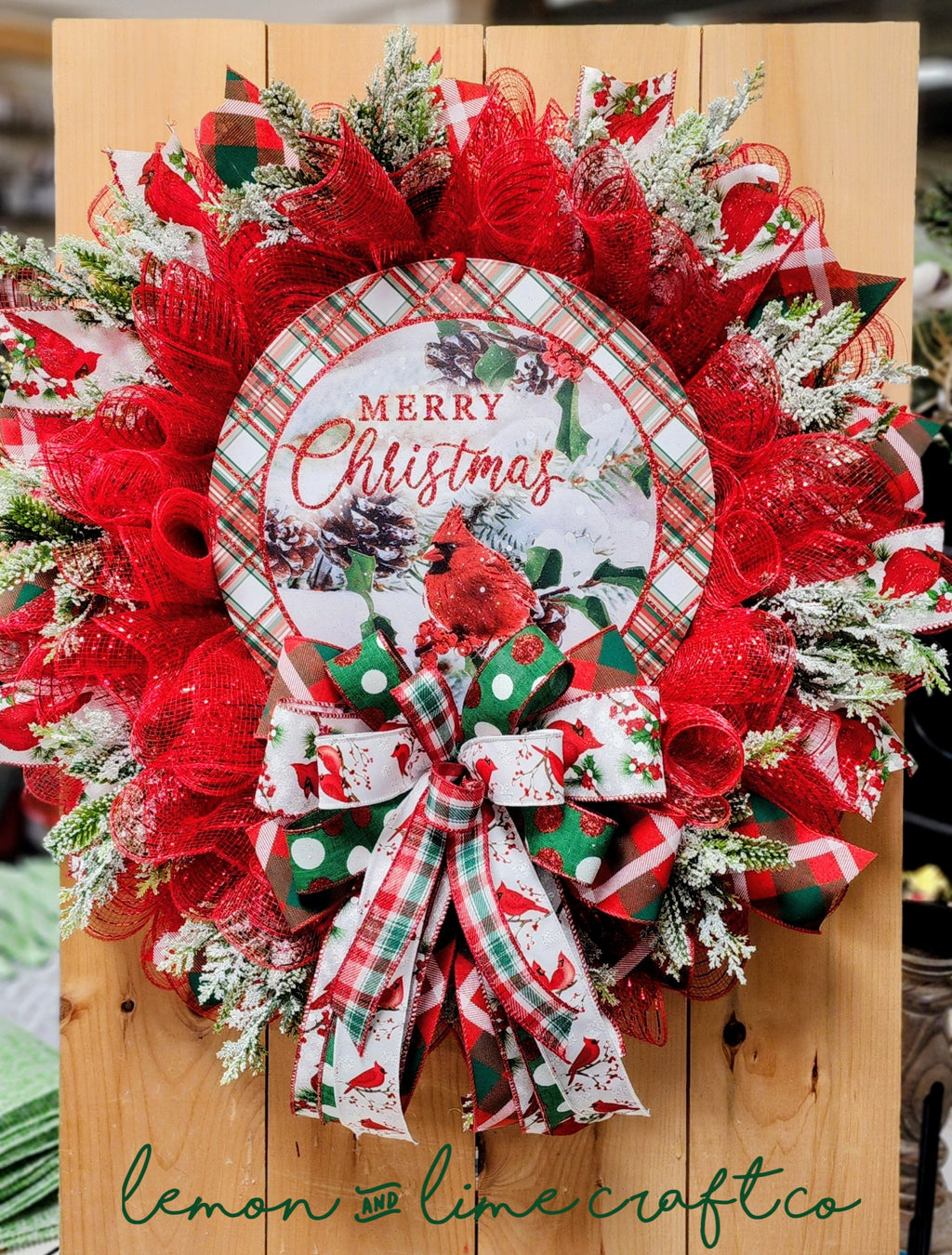 Cardinal Christmas Mesh Wreath