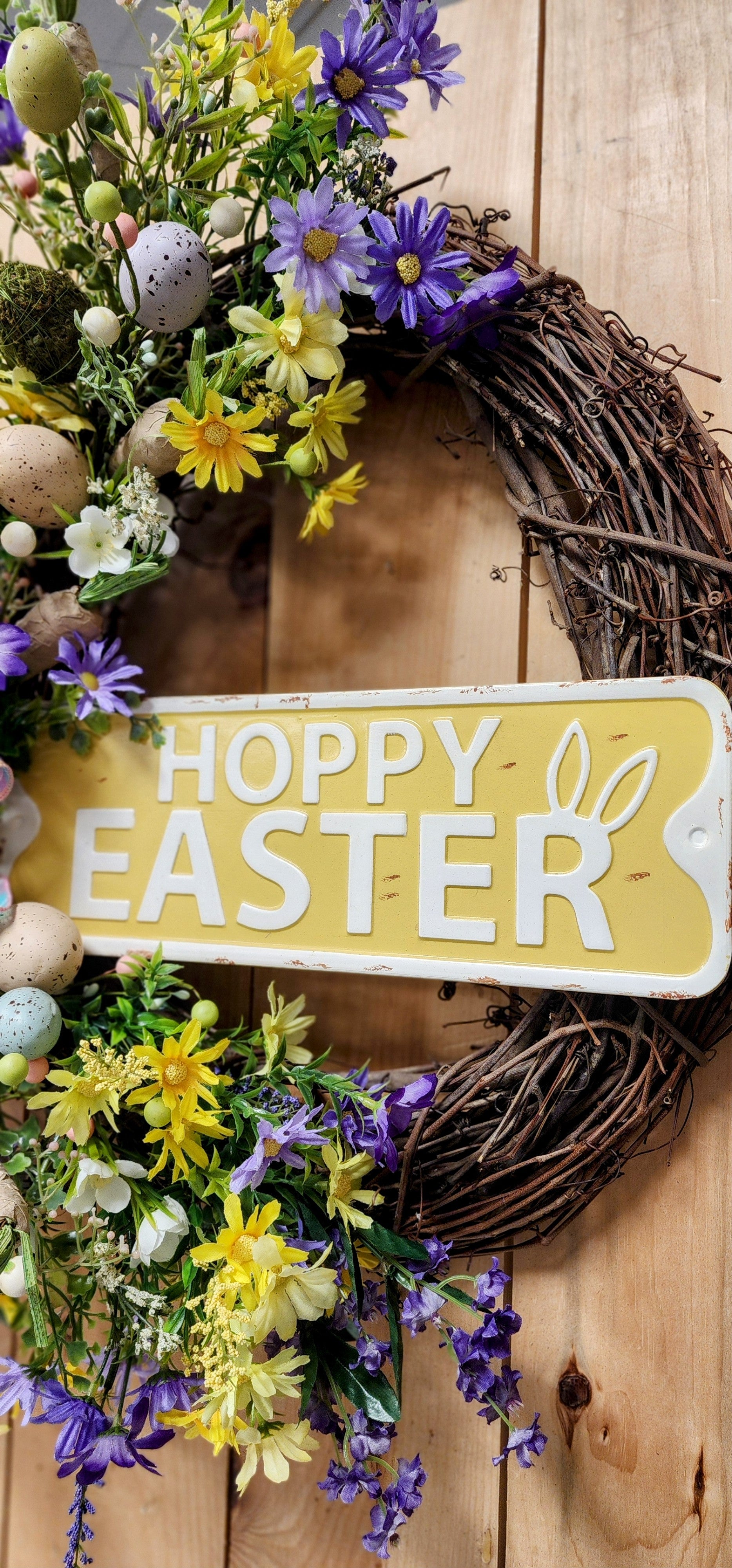 Purple and Yellow Easter Egg Wreath