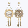 Wood Carved White Washed Beaded Tassel Wall Decor