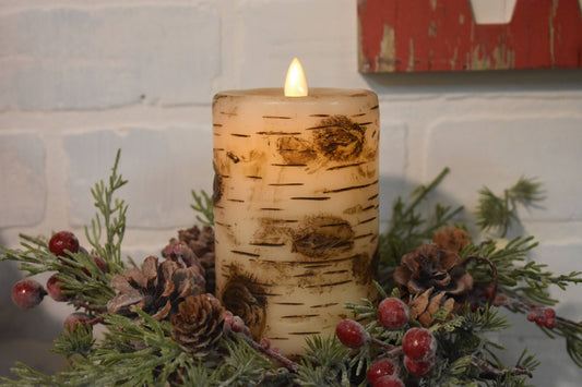 Birch Pillar Moving Flame Candle