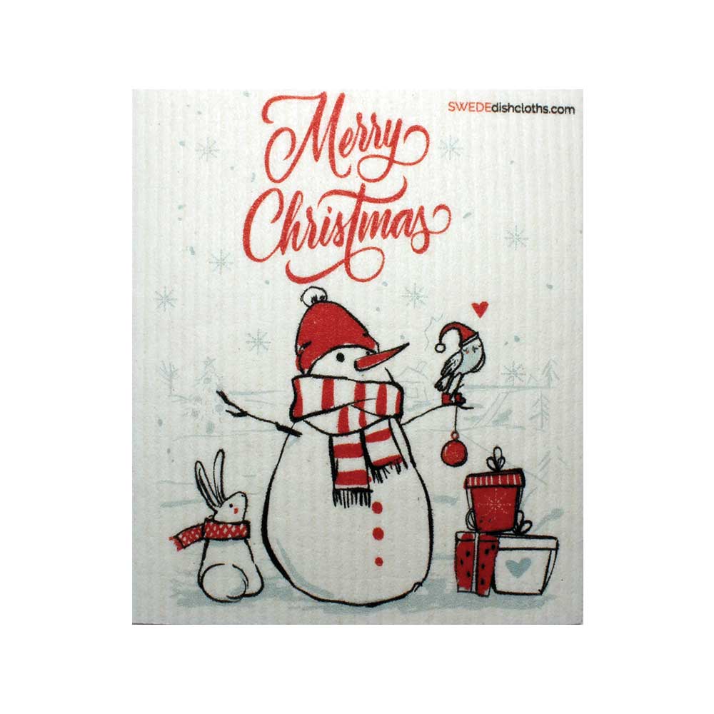 Christmas Snowman w/Bird Swedish Dishcloth