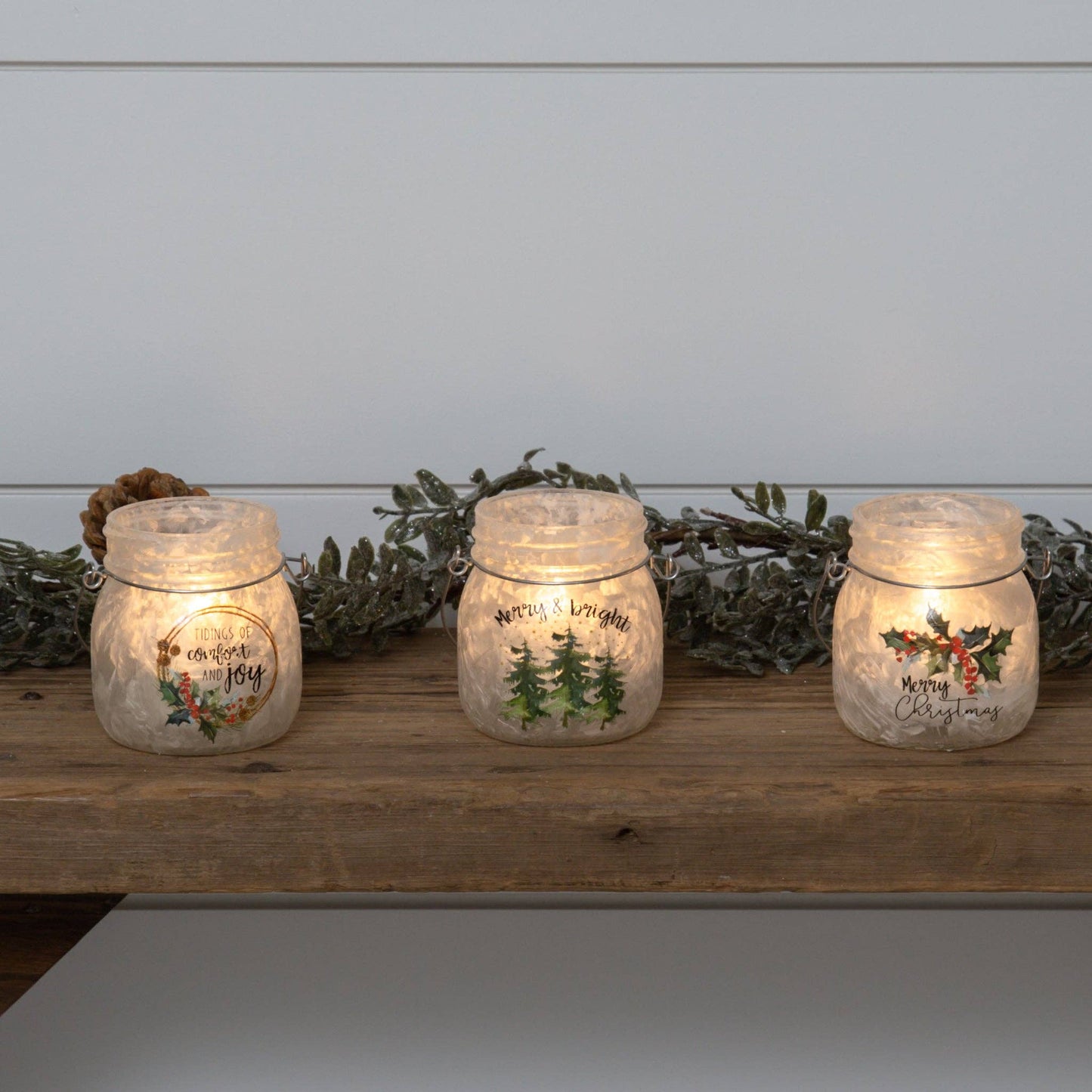 Frosted Glass Jars - Christmas Sayings
