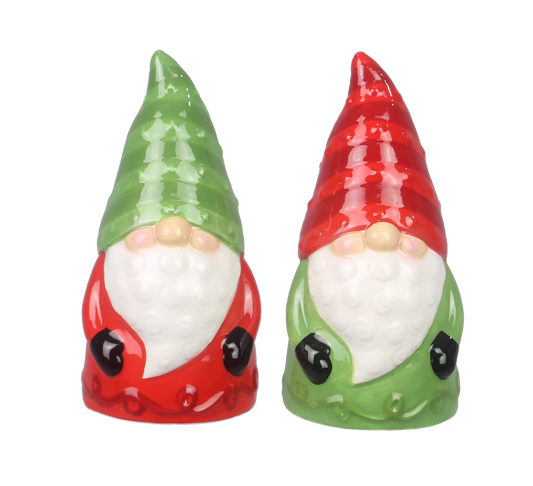 Ceramic Christmas Whimsical Gnome Salt and Pepper Shaker Set
