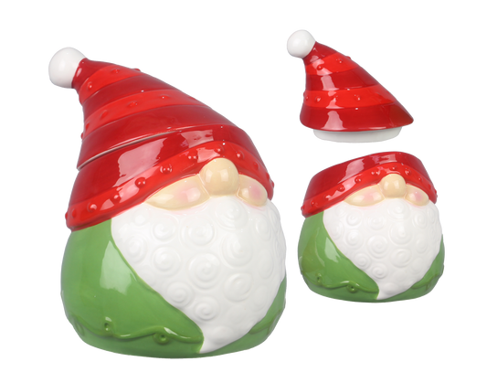 Ceramic Christmas Whimsical Gnome Treat Jar