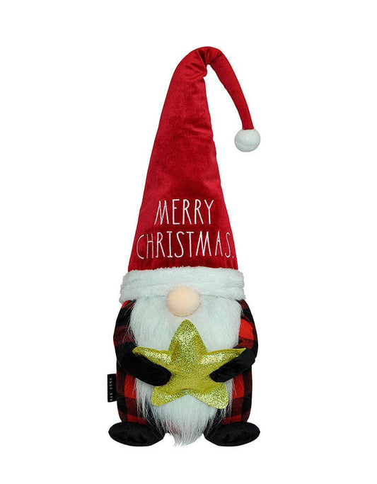 Rae Dunn "Merry Christmas" Plush Gnome with Gold Sequin Star