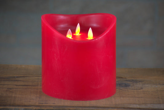 6" x 6" Red Non Drip Moving Flame 3 Wick LED Candle