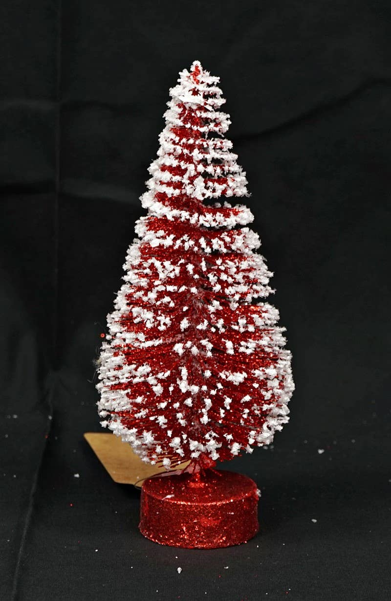 8in Snowy Bottle Brush Mini Tree-Red