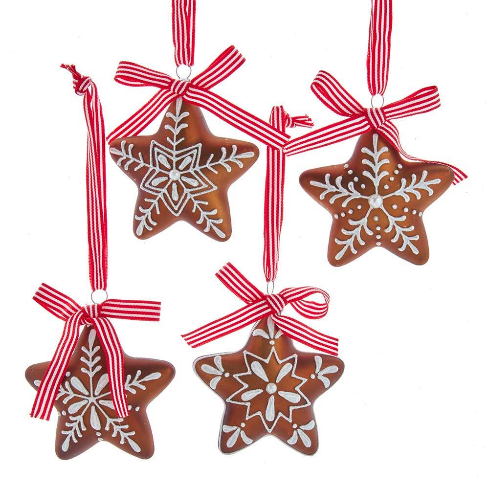 3.5" Gingerbread Star w/ Ribbon Ornaments