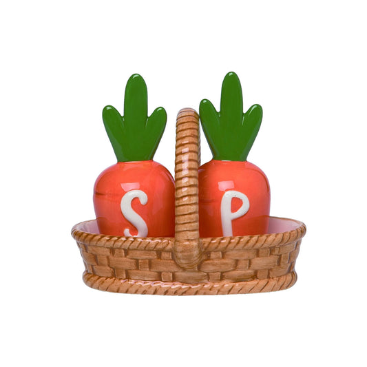 Easter Carrot Salt and Pepper Shaker Set In Basket