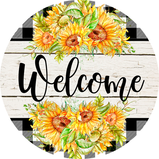 18" Wood Round - Welcome Sunflowers