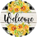 18" Wood Round - Welcome Sunflowers