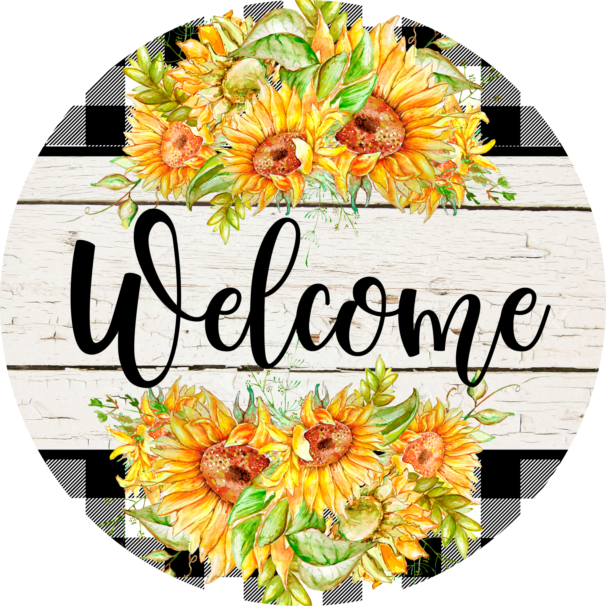 18" Wood Round - Welcome Sunflowers