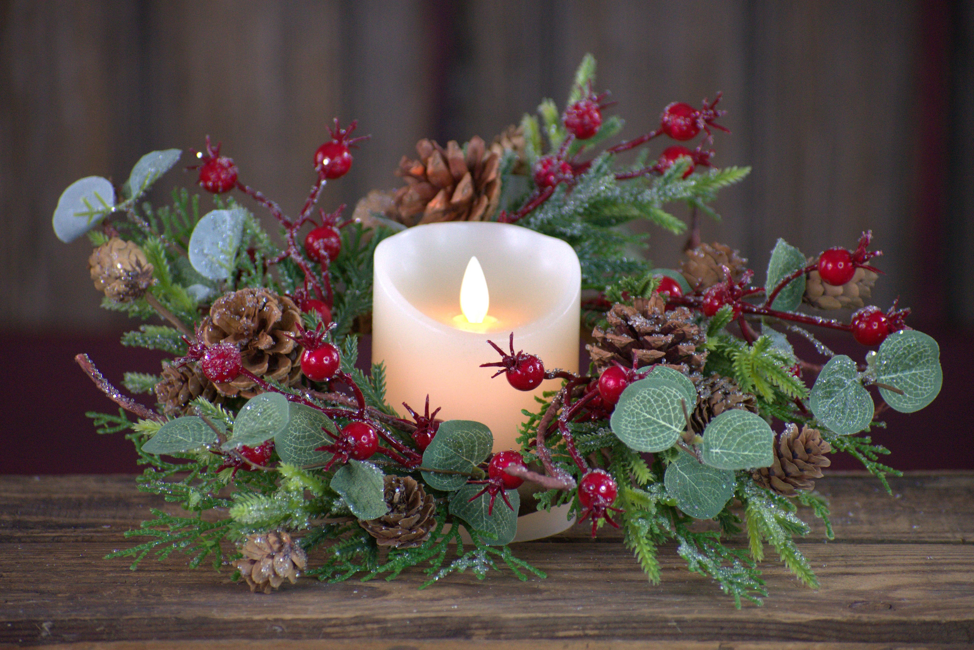 Holiday Eucalyptus Candle Ring - 6.5in