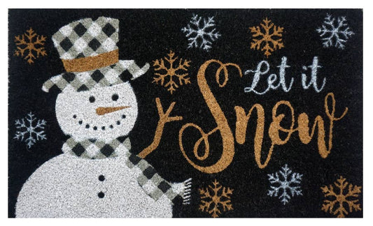 Checkered Snowman Natural Fiber Coir Doormat