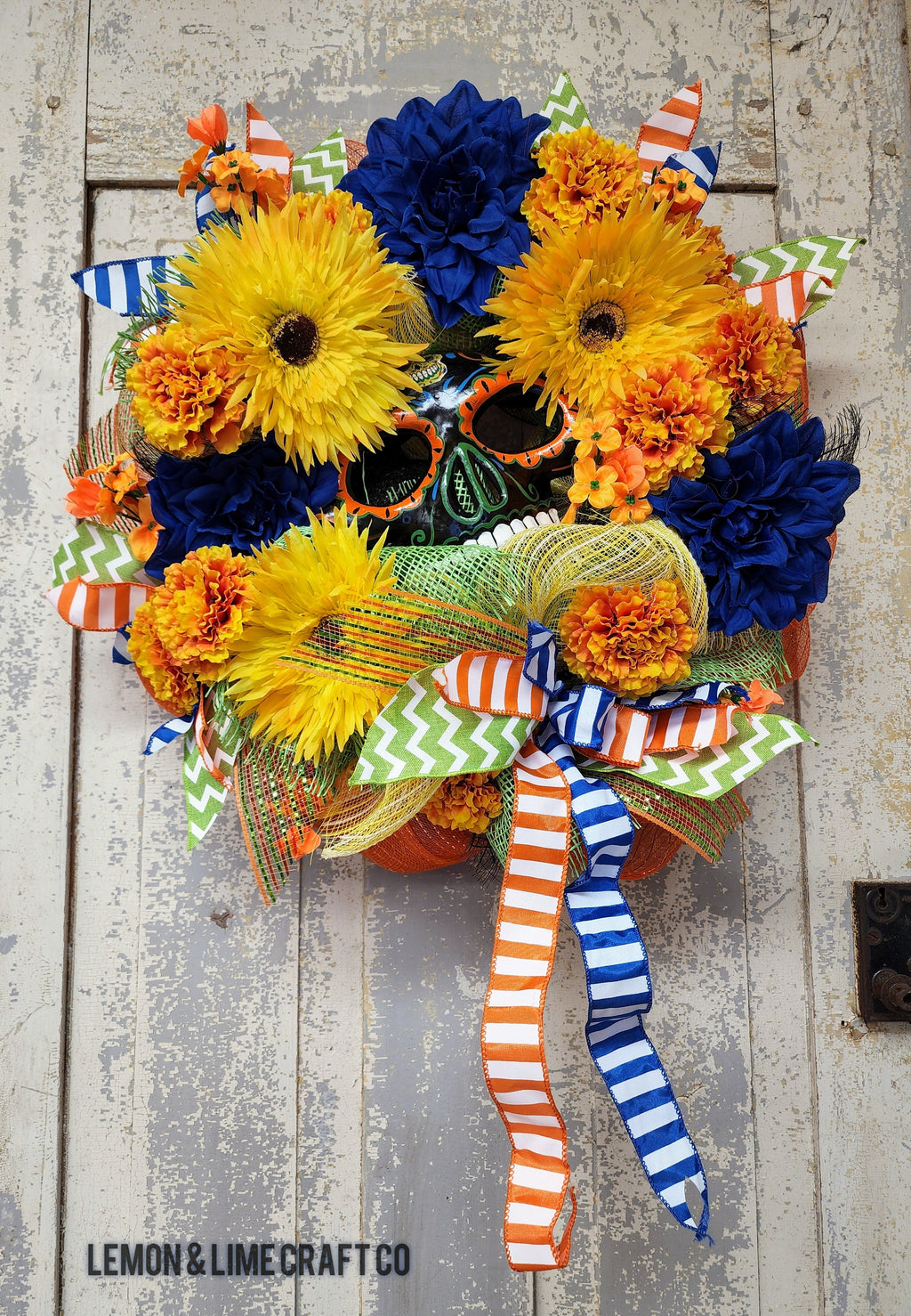Orange Day of the Dead Mesh Wreath