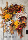 Happy Thanksgiving Turkey Floral Grapevine Wreath