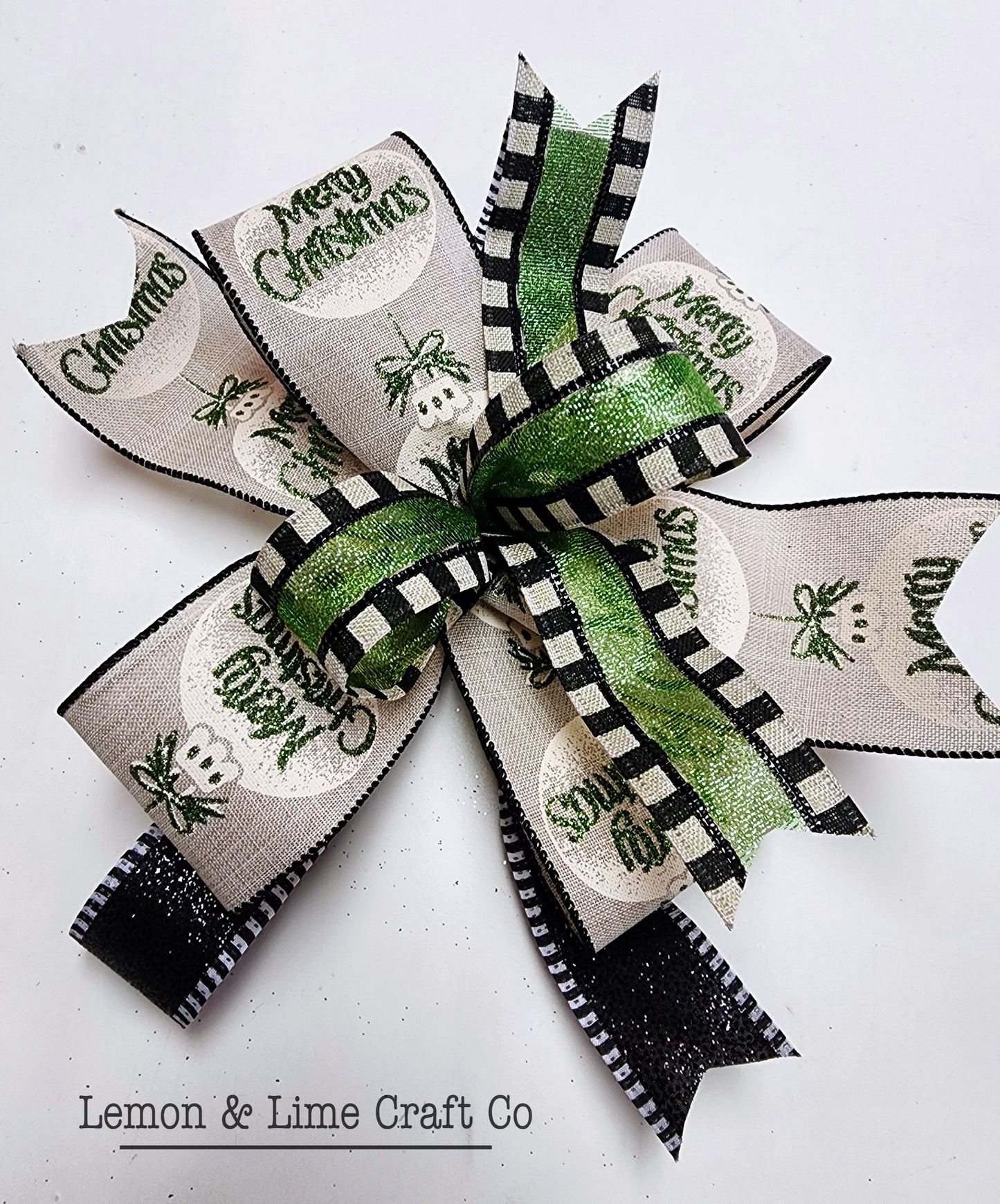 Small Black/Green Christmas Bow (3 ribbons)