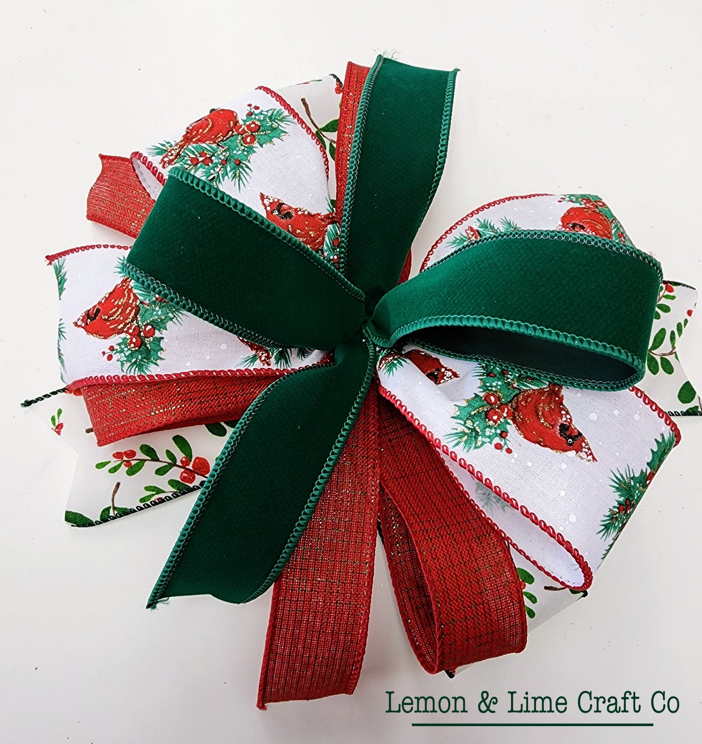 Small Cardinal/Holly/Green Velvet Bow