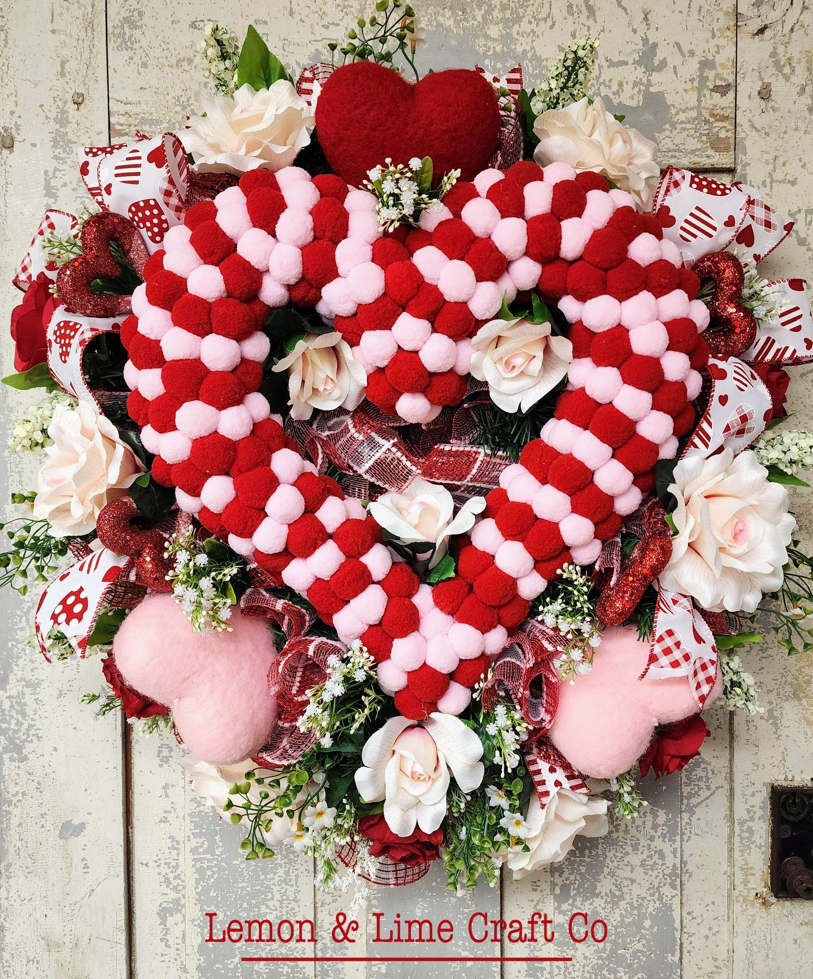 PomPom Heart Valentine Wreath