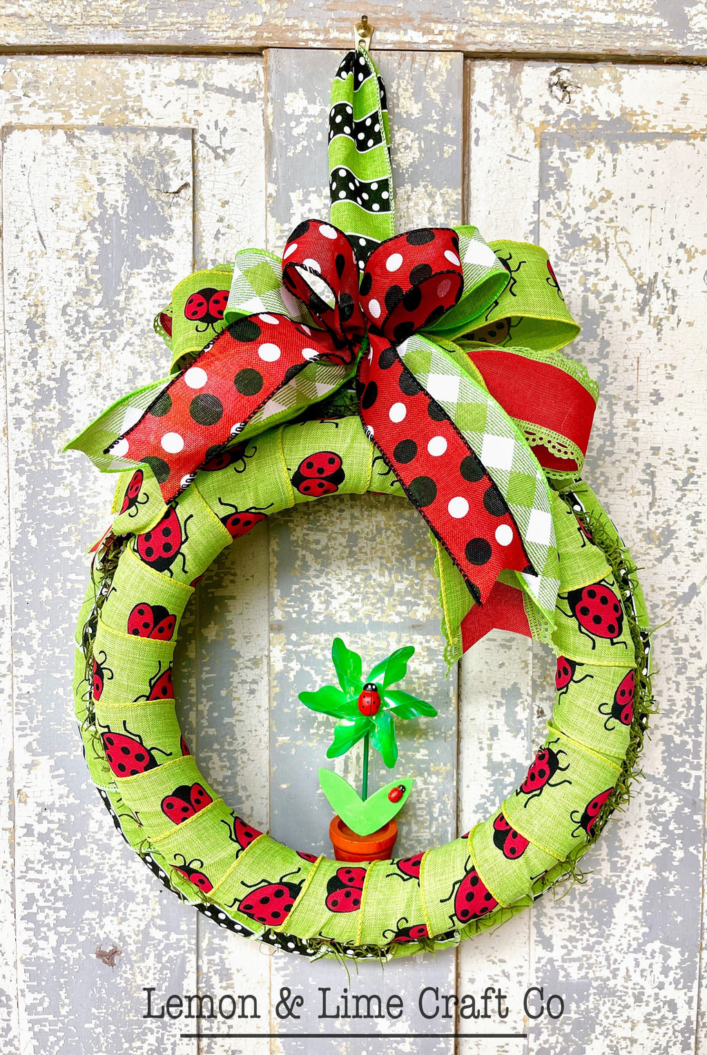 Ladybug Ribbon Wrapped Wreath