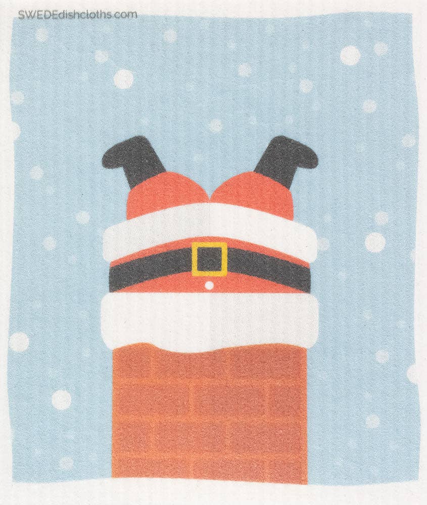 Christmas Santa in Chimney Swedish Dishcloth