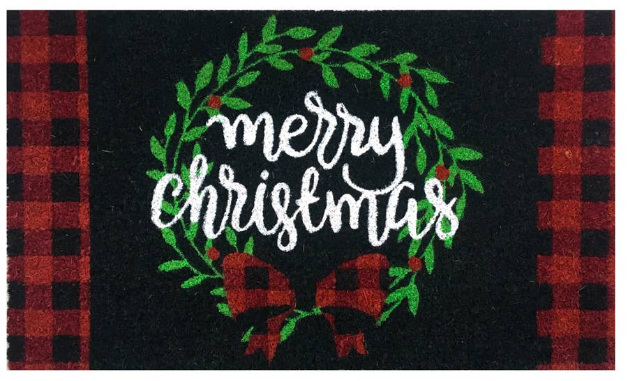 Christmas Wreath Natural Fiber Coir Doormat