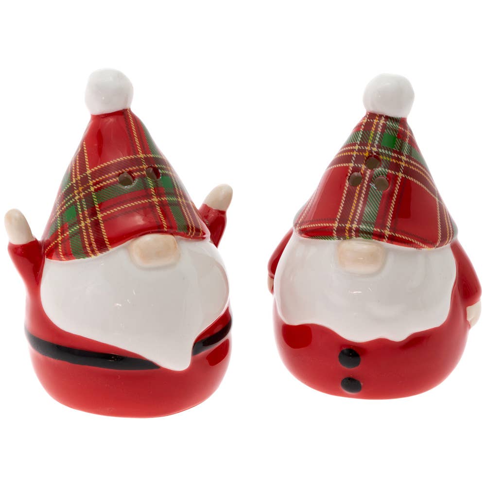 Wallace Plaid Santa Gnome Ceramic Christmas Salt & Pepper Shaker Set