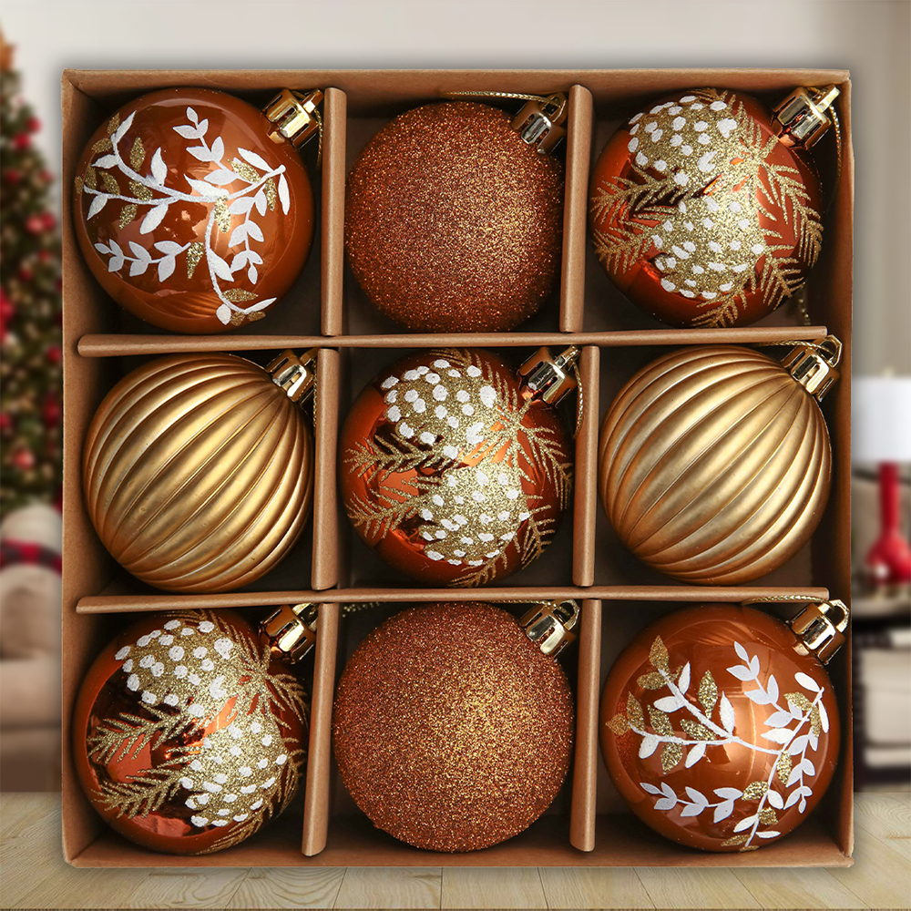 Fall Inspired Bronze Gold 9 Piece Christmas Ornament Bundle