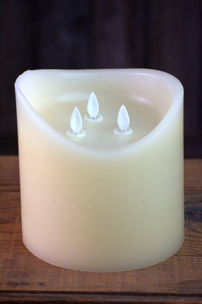 6" x 6" Cream Non Drip Moving Flame 3 Wick LED Candle