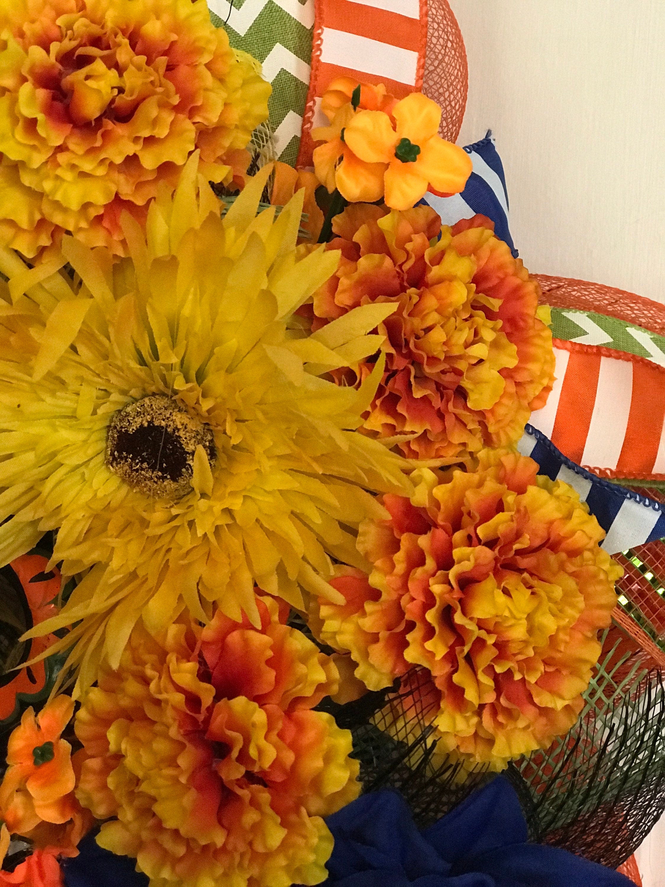 Orange Day of the Dead Mesh Wreath