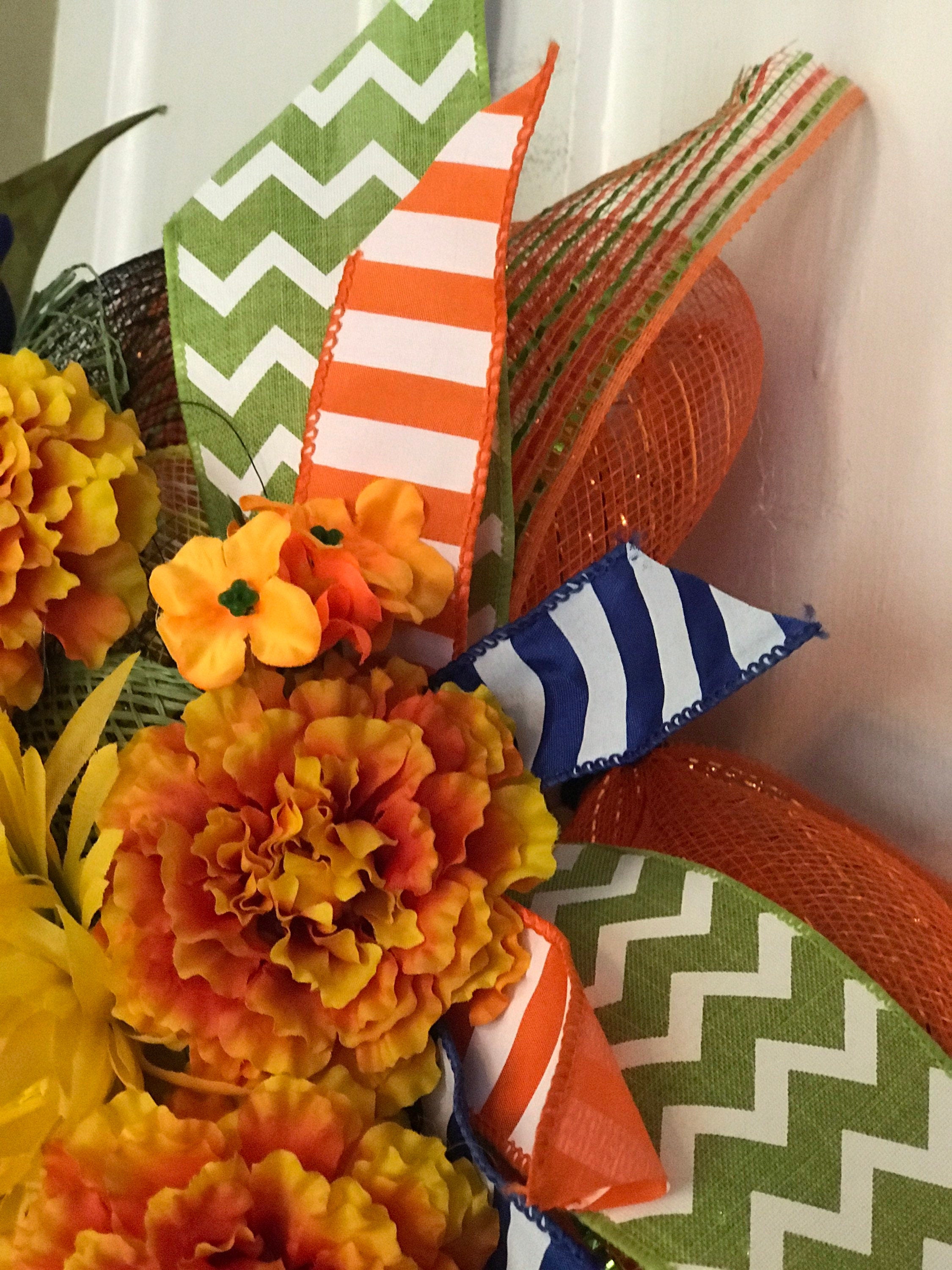 Orange Day of the Dead Mesh Wreath