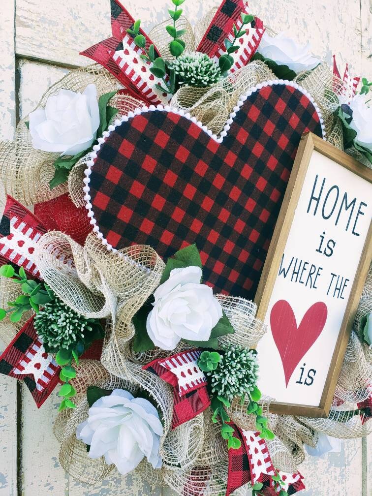 Home Is Where The Heart Is Valentine Mesh Wreath