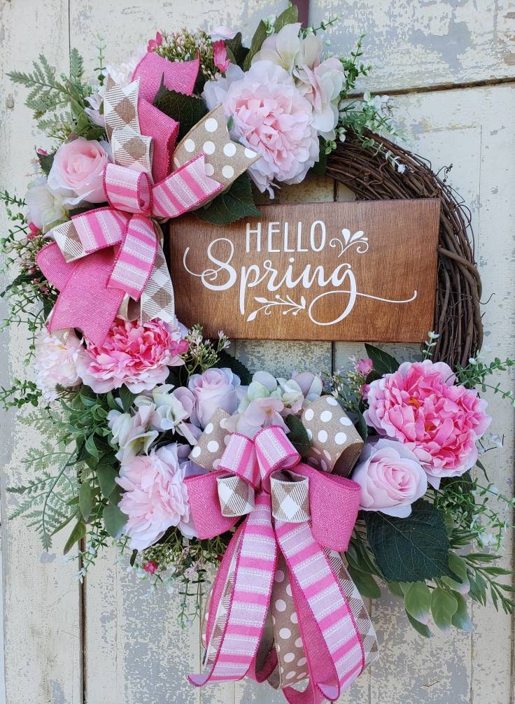 Pink Spring Floral Grapevine Wreath