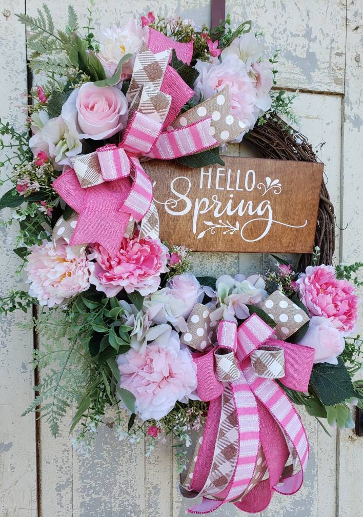 Pink Spring Floral Grapevine Wreath