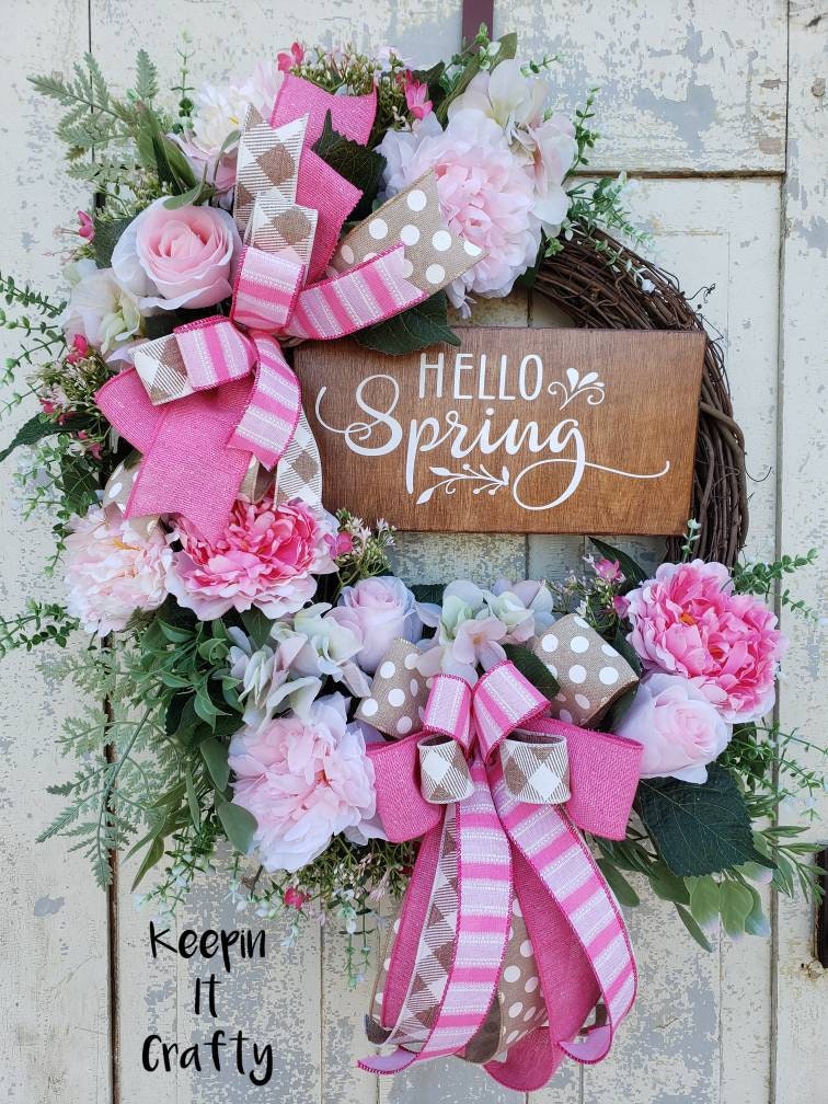 Pink Spring Floral Grapevine Wreath