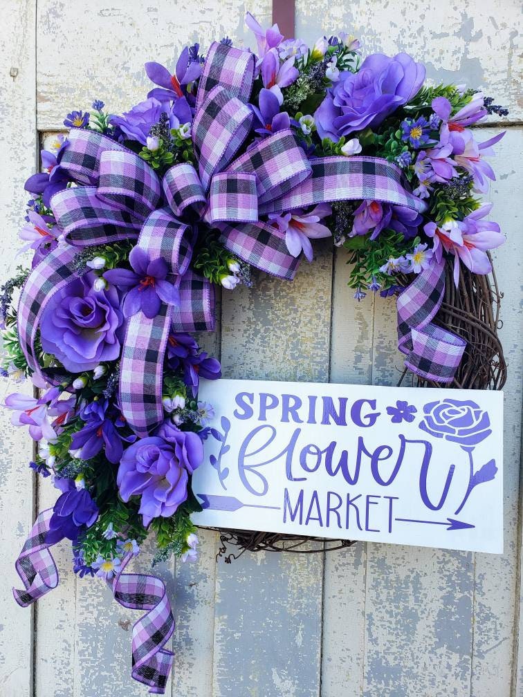 Purple Floral Spring Grapevine Wreath