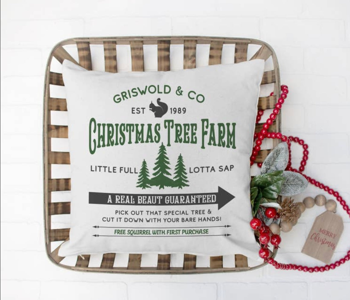 Christmas Vacation Throw Pillow Cover - Tree Farm