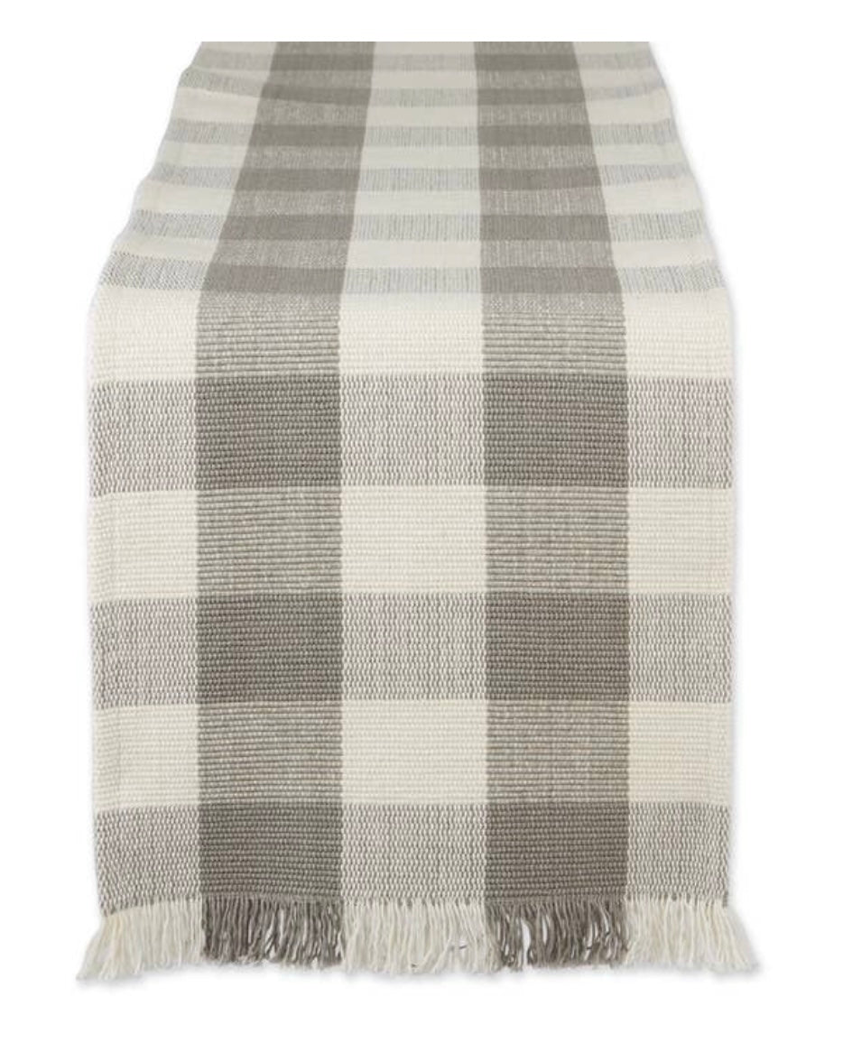 Dove Gray Check Fringe Table Runner