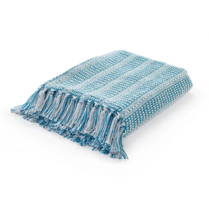 Maui Blue Ridgeline Striped Throw Blanket With Fringe