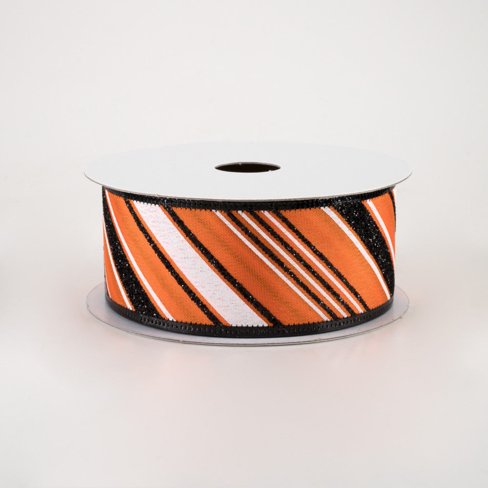 Glittered Satin Diagonal Halloween Stripes Ribbon