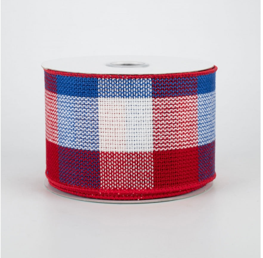 Woven Check Ribbon - Red White and Blue
